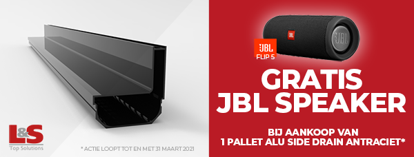 Gratis JBL speaker bij aankoop van 1 pallet Alu Side Drain Antraciet